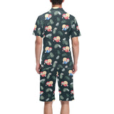 Cute sloths sleeping christmas ball santa hat patt Men's V-Neck Short Pajama Set