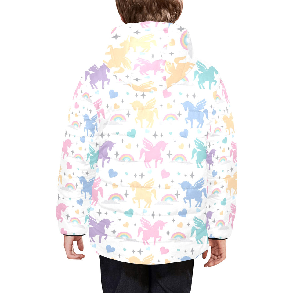 colorful unicorn rainbow heart pattern Kids' Boys' Girls' Padded Hooded Jacket