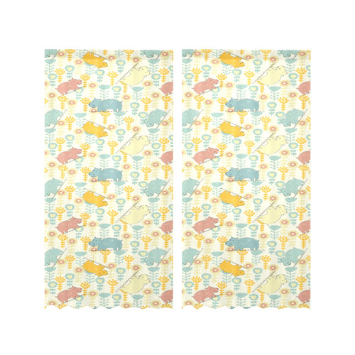 Hippopotamus Pattern Print Design 04 Gauze Curtain