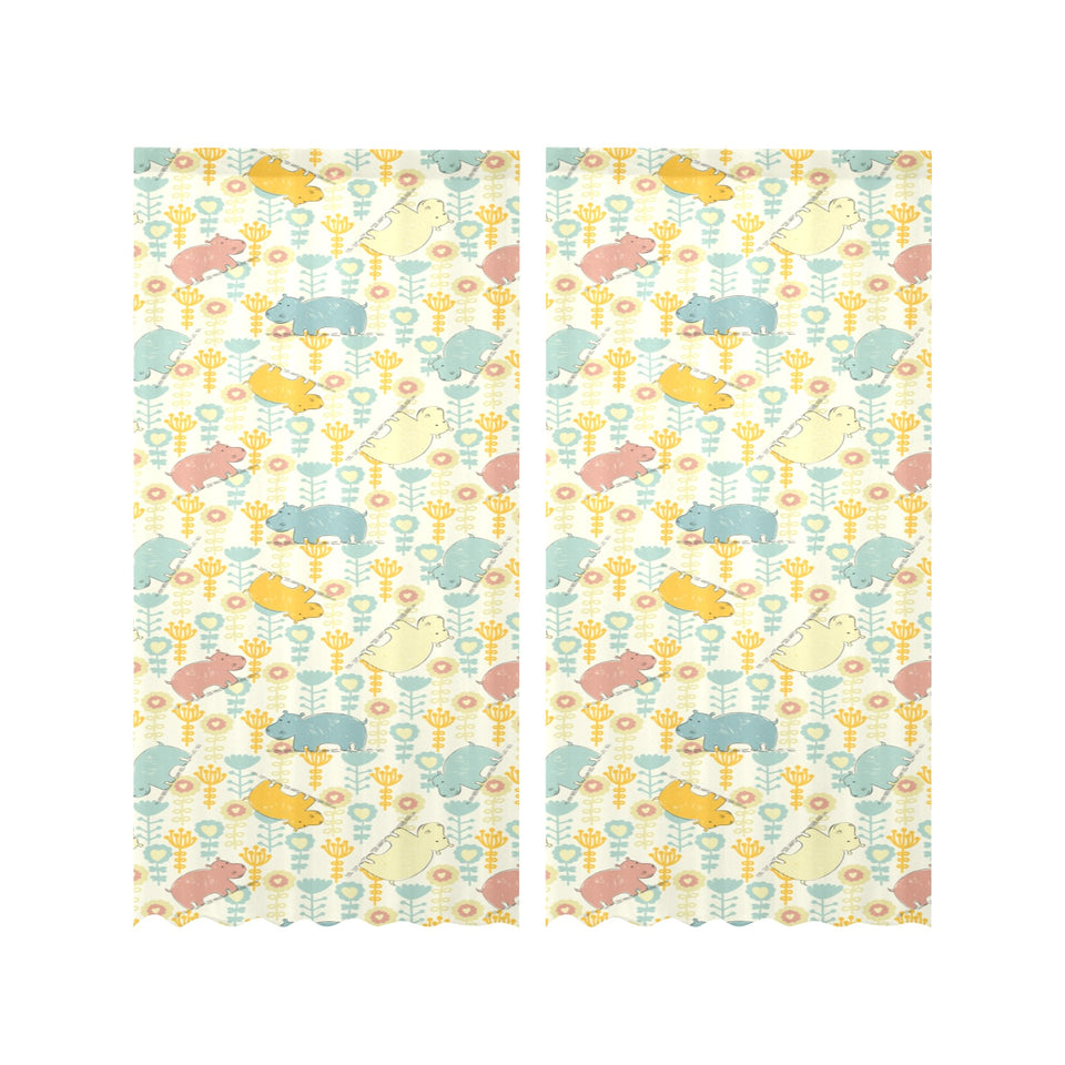 Hippopotamus Pattern Print Design 04 Gauze Curtain