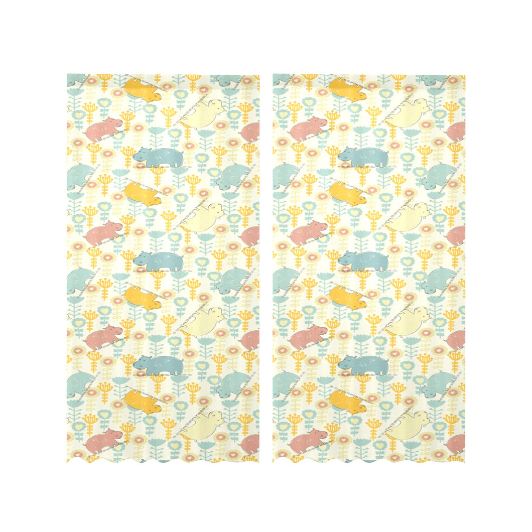 Hippopotamus Pattern Print Design 04 Gauze Curtain