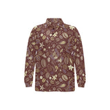 Coffee bean flower pattern Men's Long Sleeve Polo Shirt