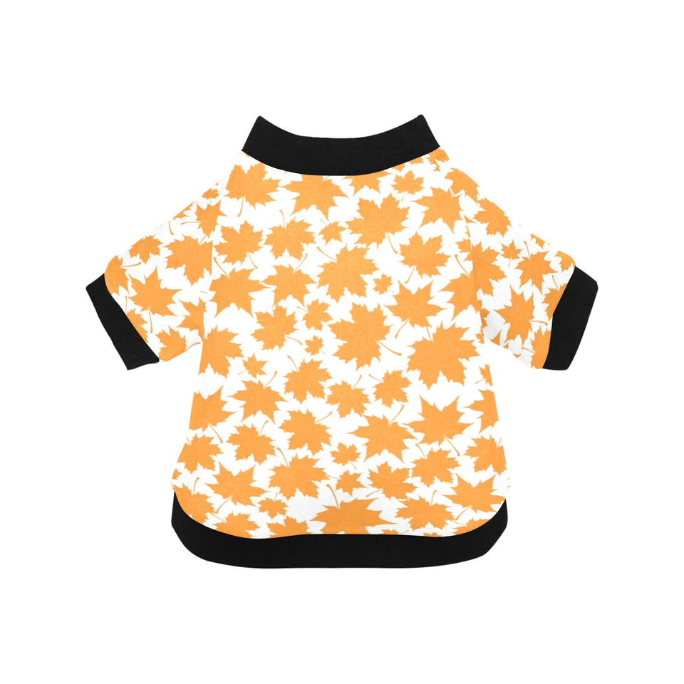 Orange Maple Leaf pattern All Over Print Pet Dog Round Neck Fuzzy Shirt