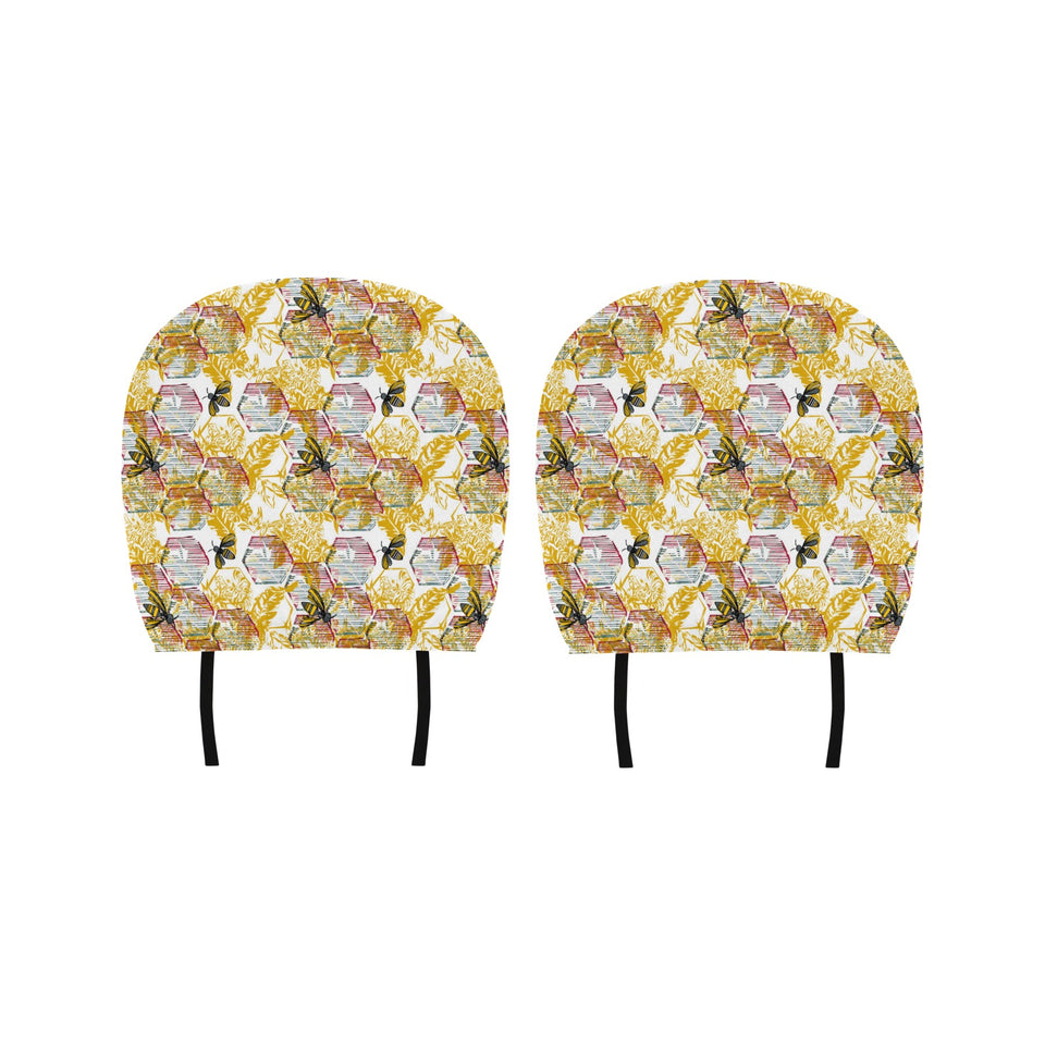 Cool Bee honeycomb leaves pattern Car Headrest Cover