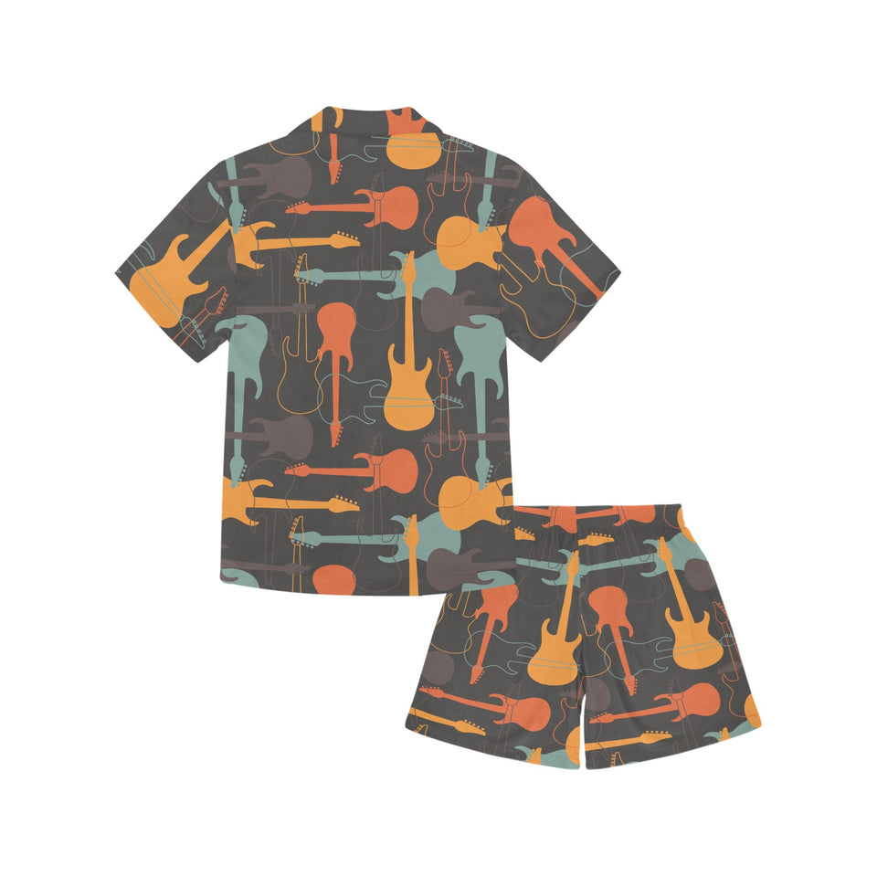 electric guitars pattern Kids' Boys' Girls' V-Neck Short Pajama Set