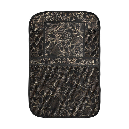 luxurious gold lotus waterlily black background Car Seat Back Organizer