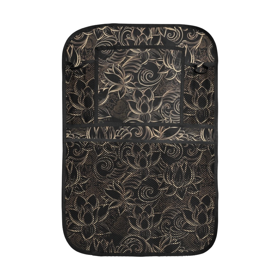 luxurious gold lotus waterlily black background Car Seat Back Organizer