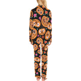 Pumpkin flowers spiderweb Halloween theme Women's Long Pajama Set