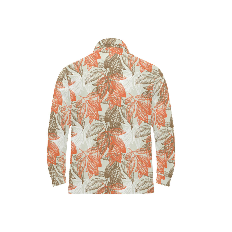 Cocoa beans Cocoa tree pattern Men's Long Sleeve Polo Shirt
