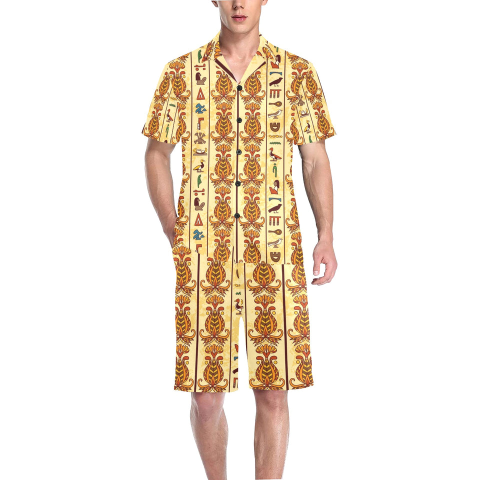 Egypt Hieroglyphics Pattern Print Design 04 Men's V-Neck Short Pajama Set