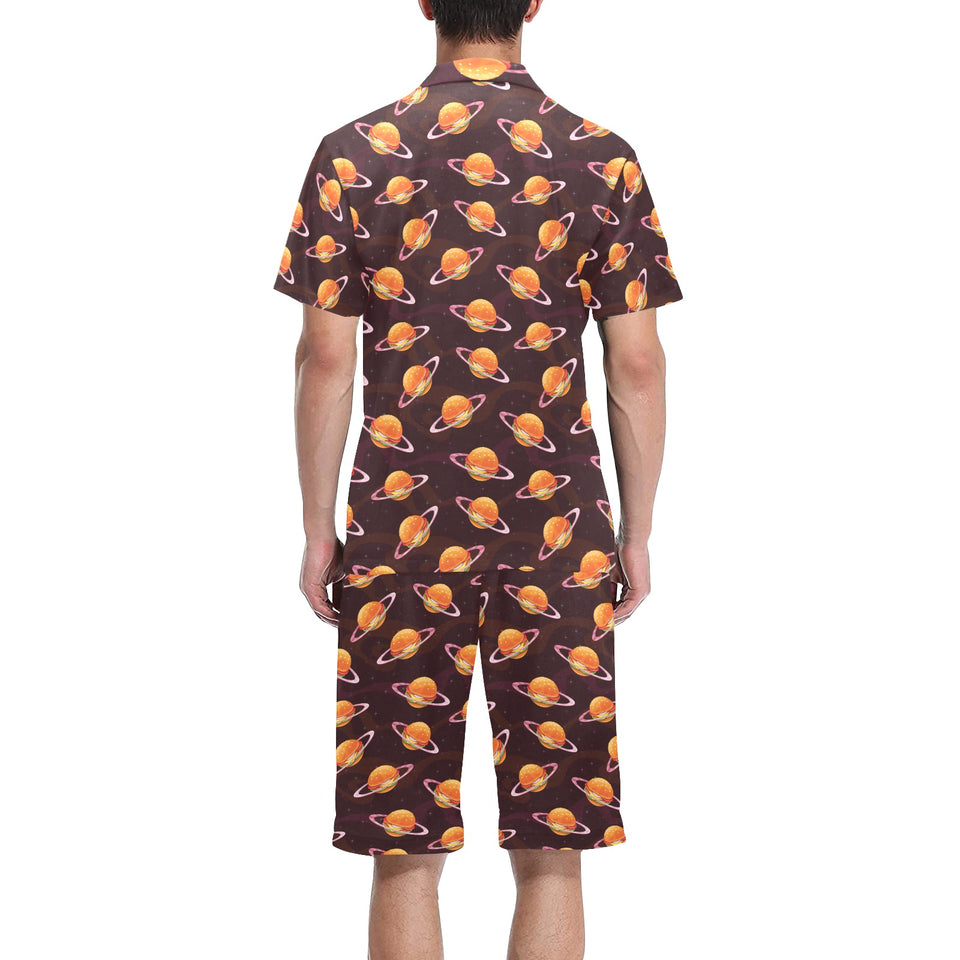 Hamburger Pattern Print Design 05 Men's V-Neck Short Pajama Set