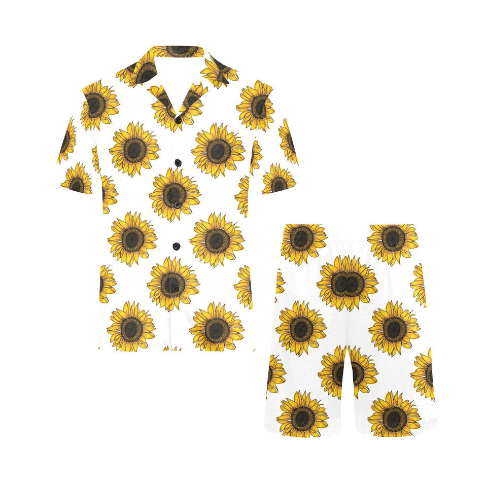 sunflowers design pattern Men's V-Neck Short Pajama Set