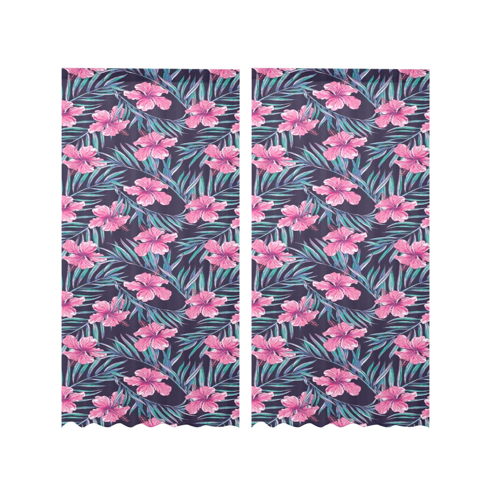 Hibiscus Pattern Print Design 05 Gauze Curtain