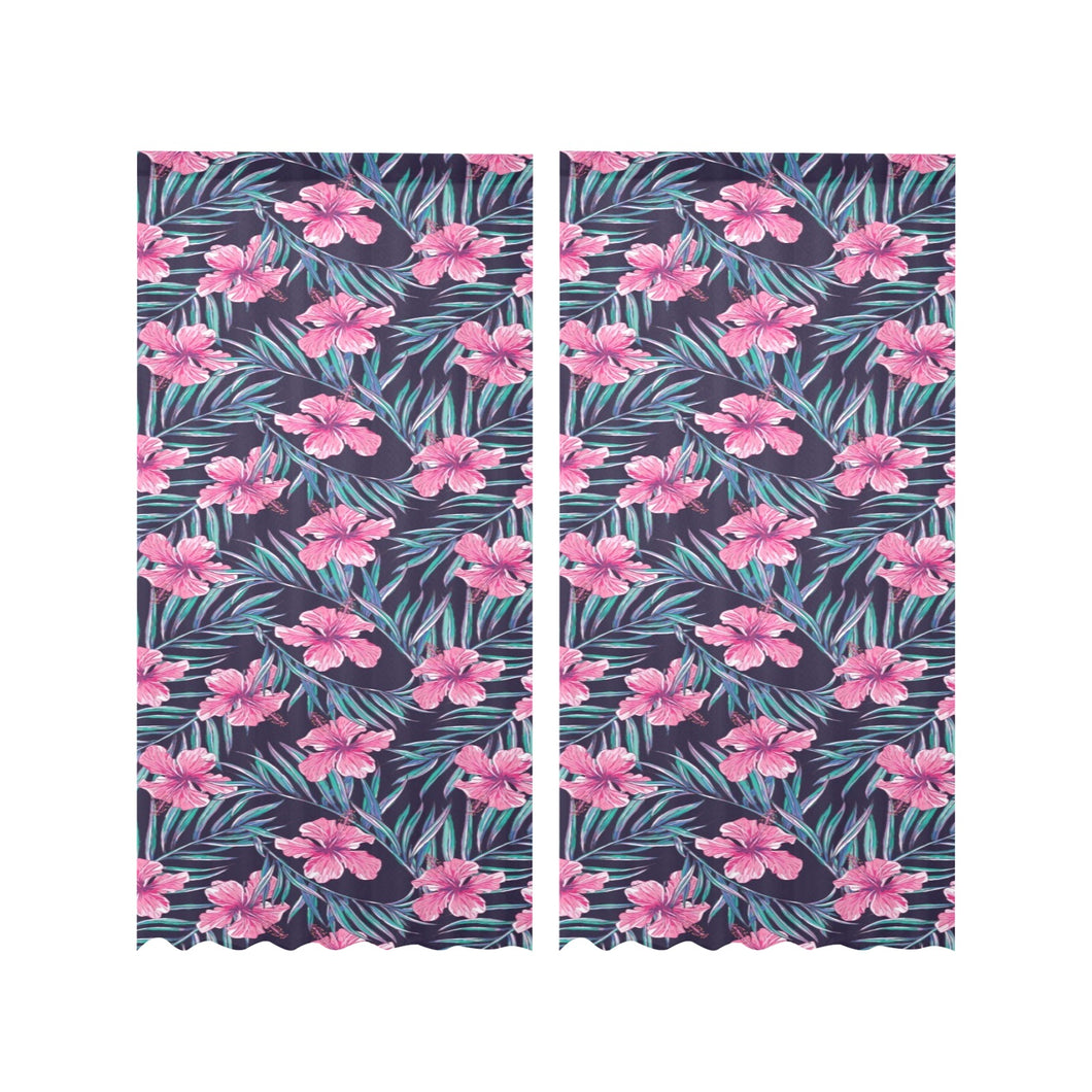 Hibiscus Pattern Print Design 05 Gauze Curtain