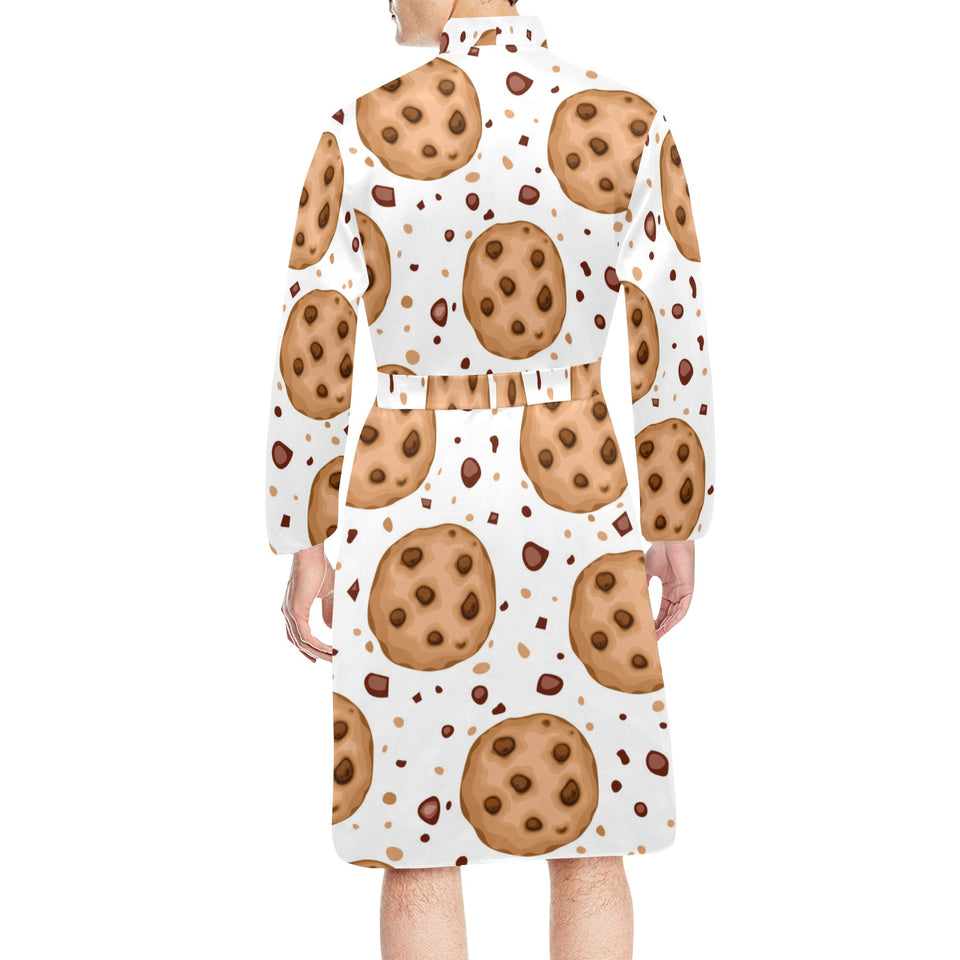 chocolate chip cookie pattern Men's Long Sleeve Belted Night Robe