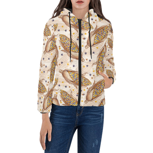 Corn Pattern Print Design 03 Women's Padded Hooded Jacket