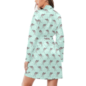 Kangaroo pattern background Women's Long Sleeve Belted Night Robe