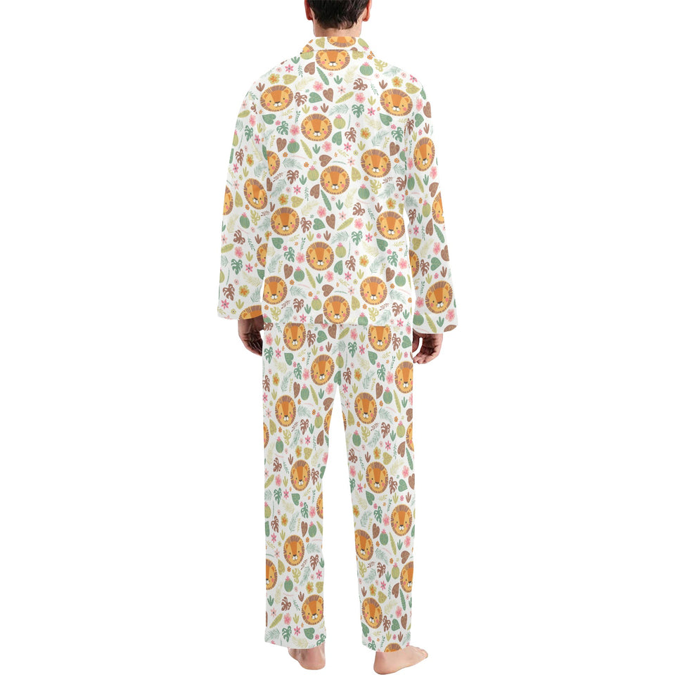 Lion Pattern Print Design 04 Men's Long Pajama Set