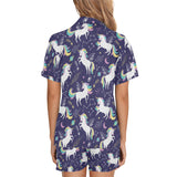 Hand drawn cute unicorn star planet Women's V-Neck Short Pajama Set