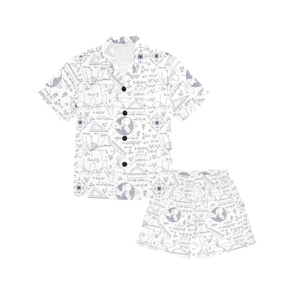 Math Pattern Print Design 03 Kids' Boys' Girls' V-Neck Short Pajama Set