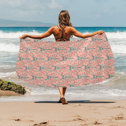 Eiffel Tower Flower Pattern Design 03 Beach Towel
