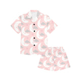 Cute moon cloud star pattern pink dot background Kids' Boys' Girls' V-Neck Short Pajama Set