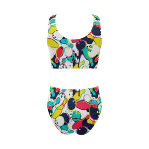 watercolor bowling ball pins Chest Bowknot High Waisted Bikini Swimsuit