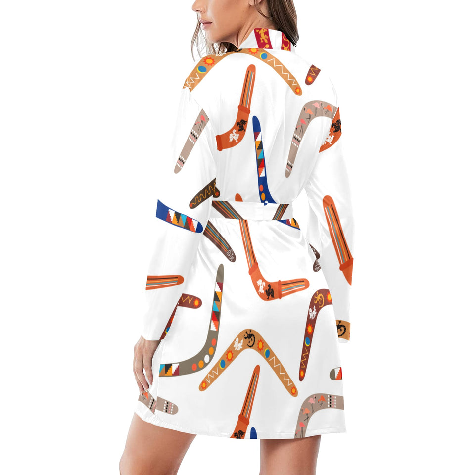 Boomerang Australian aboriginal ornament pattern Women's Long Sleeve Belted Night Robe