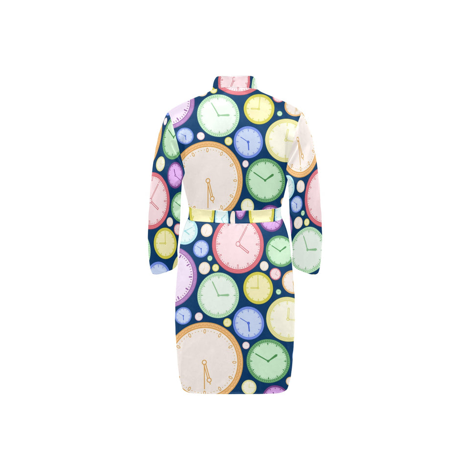 Colorful clock background Men's Long Sleeve Belted Night Robe
