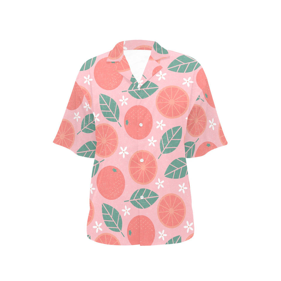Grapefruit leaves flower pink background Women's All Over Print Hawaiian Shirt