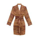 Wood Printed Pattern Print Design 04 Women's Long Sleeve Belted Night Robe