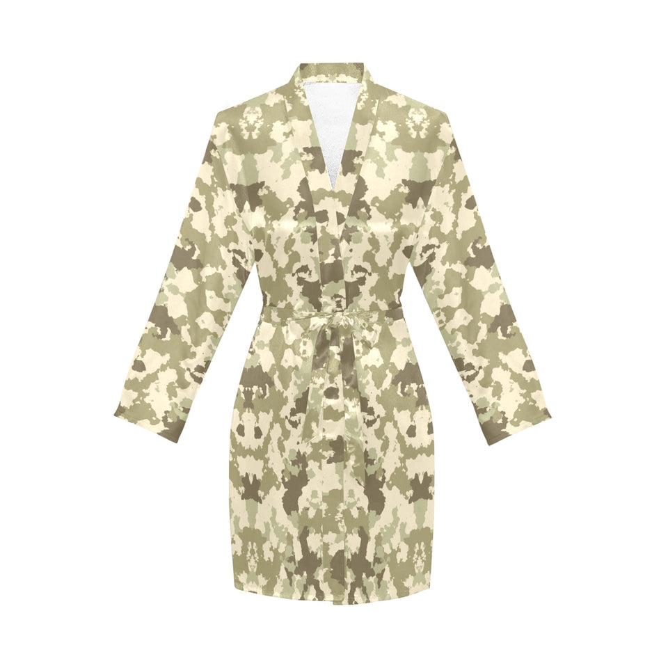 Light Green camouflage pattern Women's Long Sleeve Belted Night Robe