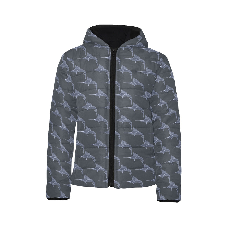 Swordfish Pattern Print Design 03 Kids' Boys' Girls' Padded Hooded Jacket