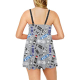 Skate Board Pattern Print Design 03 Chest Sexy Pleated Two Piece Swim Dress