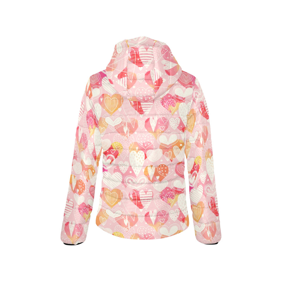 Hand drawn heart design pattern Women's Padded Hooded Jacket