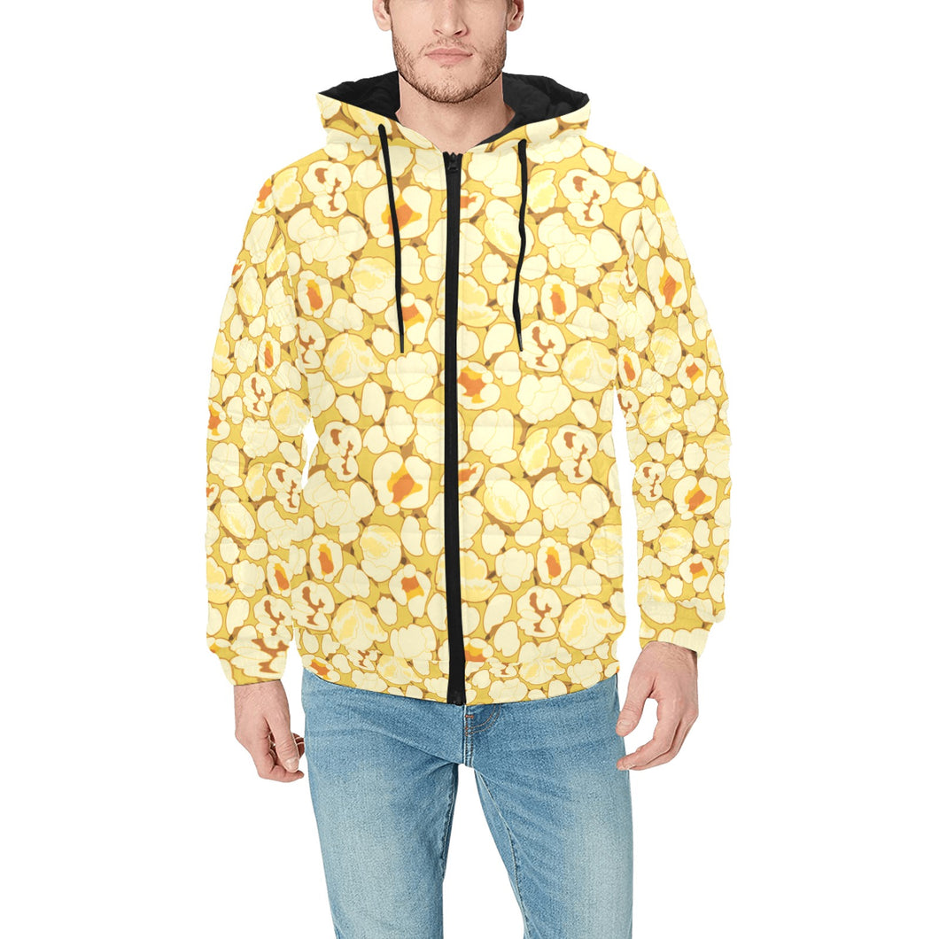 Popcorn Pattern Print Design 04 Men's Padded Hooded Jacket