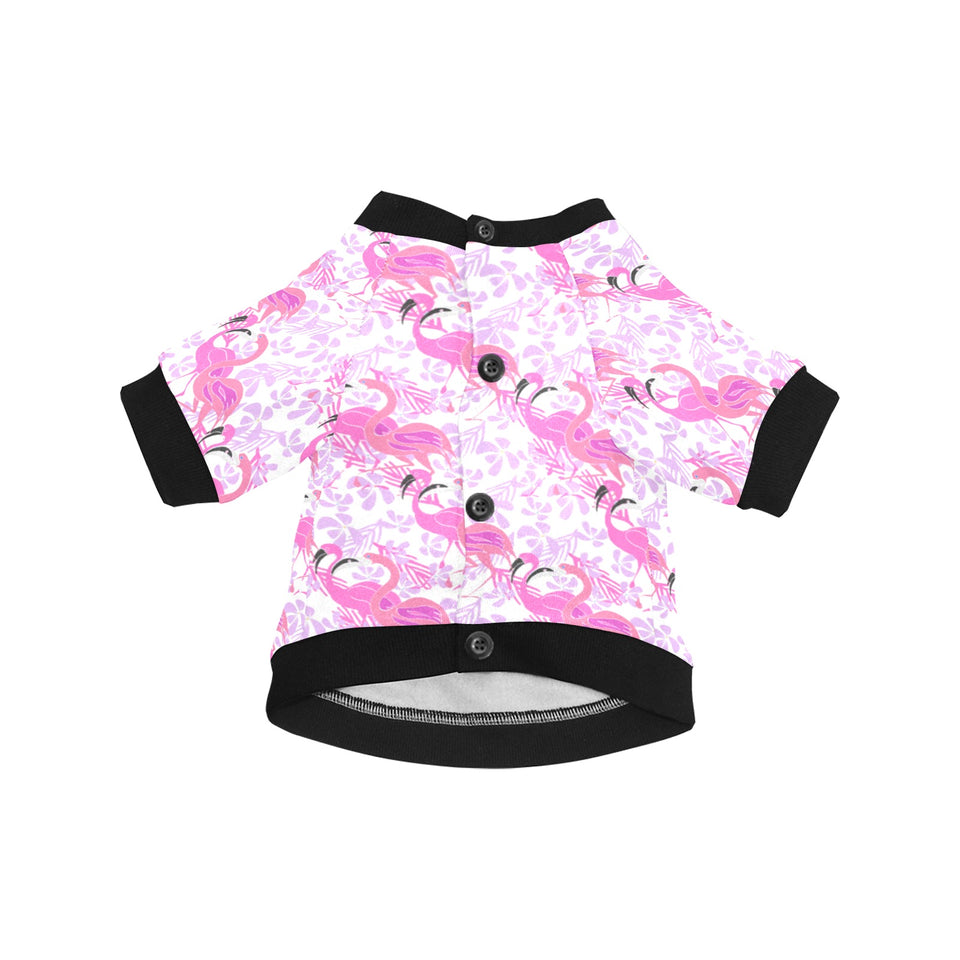 Pink flamingo flower pattern All Over Print Pet Dog Round Neck Fuzzy Shirt
