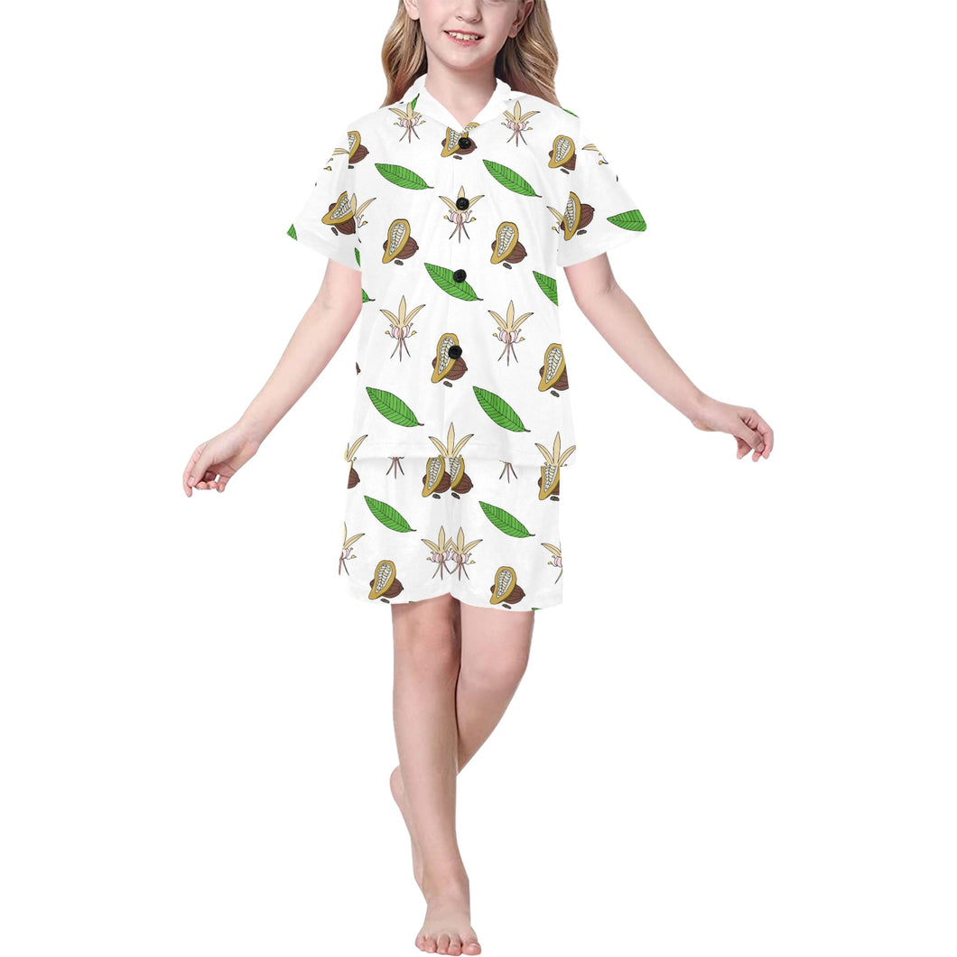 Color hand drawn cacao pattern Kids' Boys' Girls' V-Neck Short Pajama Set