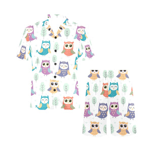 Cute owl pattern Men's V-Neck Short Pajama Set