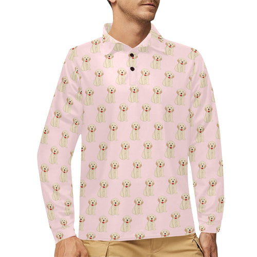 Golden Retriever Pattern Print Design 02 Men's Long Sleeve Polo Shirt
