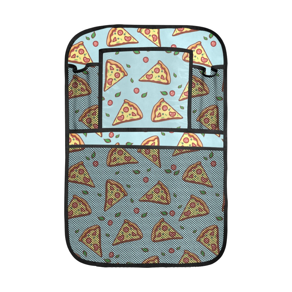 Hand drawn pizza blue background Car Seat Back Organizer