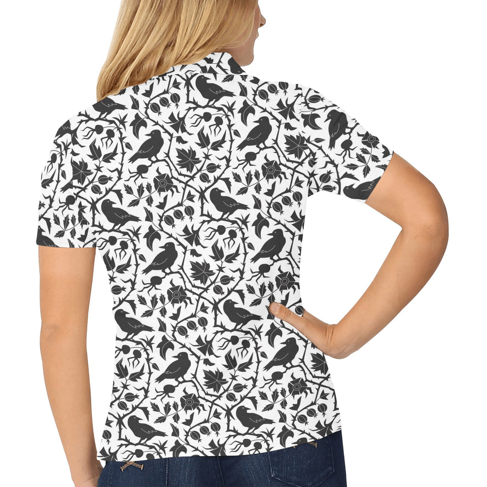 Crow dark floral pattern Women's All Over Print Polo Shirt