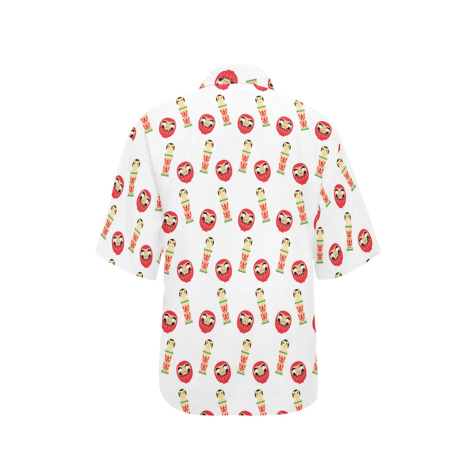 Daruma japanese wooden doll Women's All Over Print Hawaiian Shirt