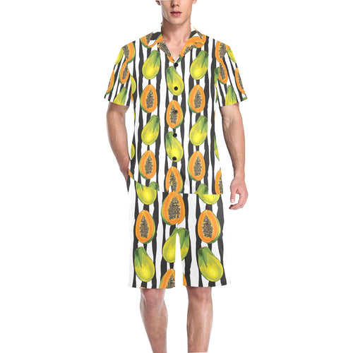 papaya design pattern Men's V-Neck Short Pajama Set