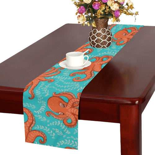 Octopus turquoise background Table Runner