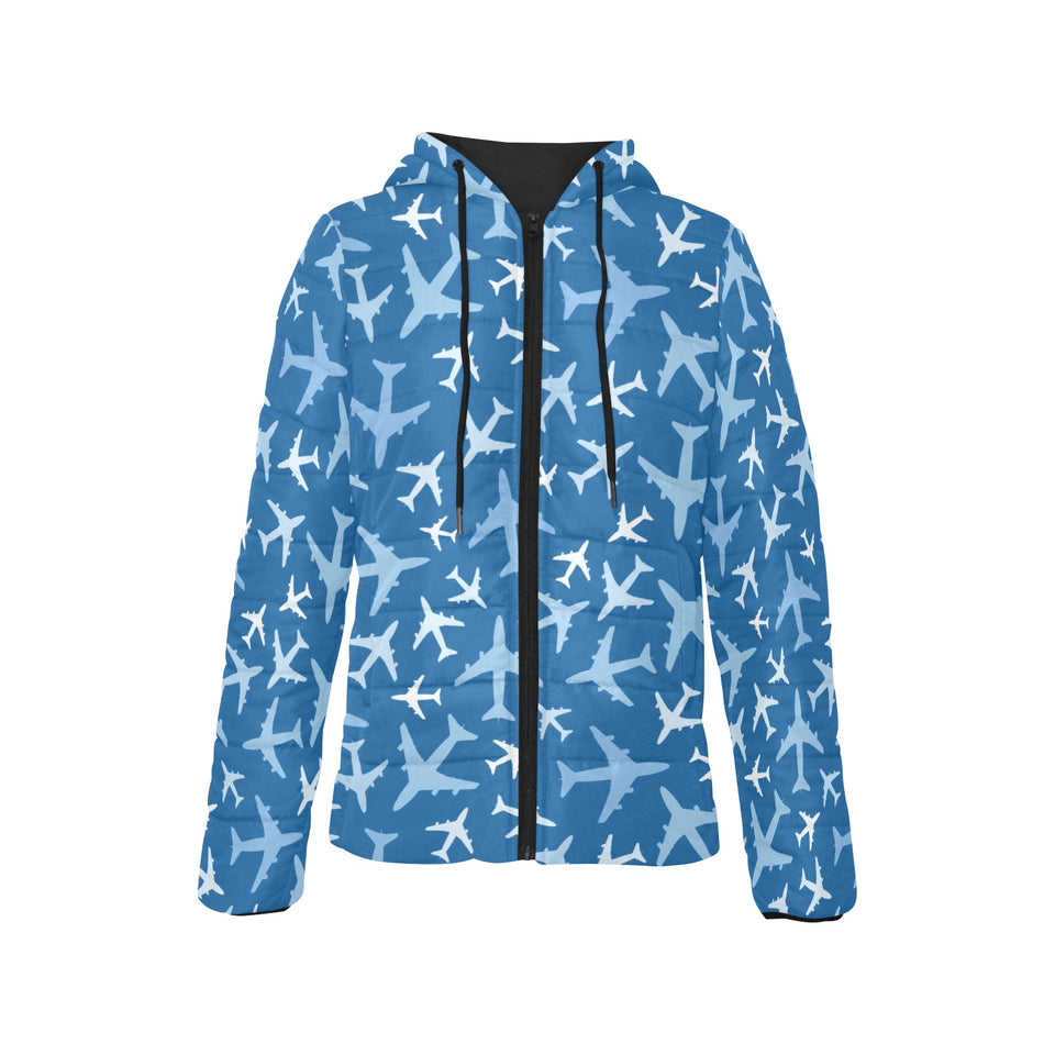 Airplane pattern in the sky Women's Padded Hooded Jacket