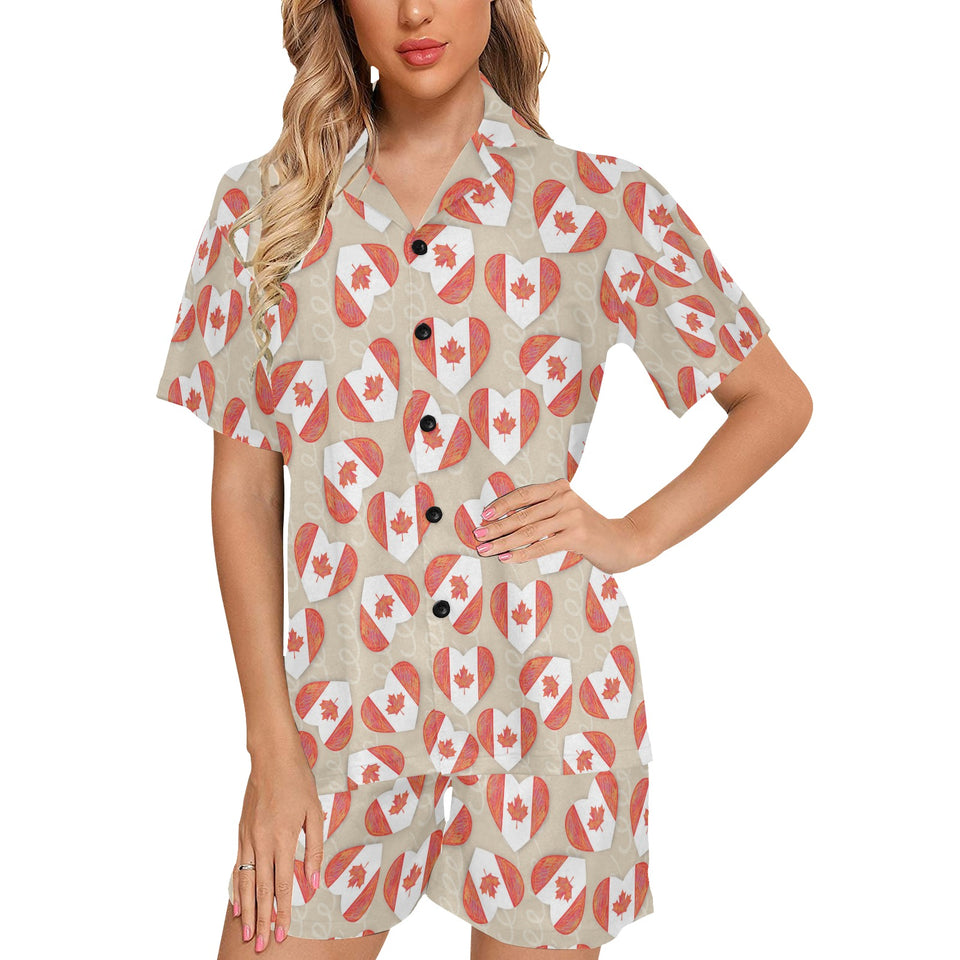 Canada Pattern Print Design 01 Women's V-Neck Short Pajama Set