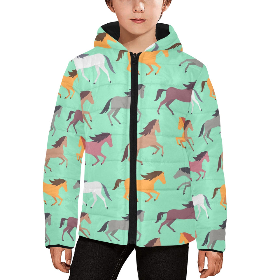 Colorful horses pattern Kids' Boys' Girls' Padded Hooded Jacket