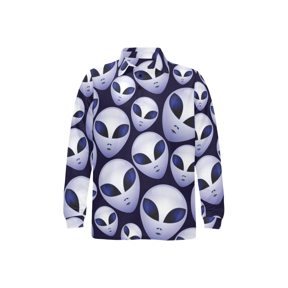 Alien Pattern Print Design 01 Men's Long Sleeve Polo Shirt