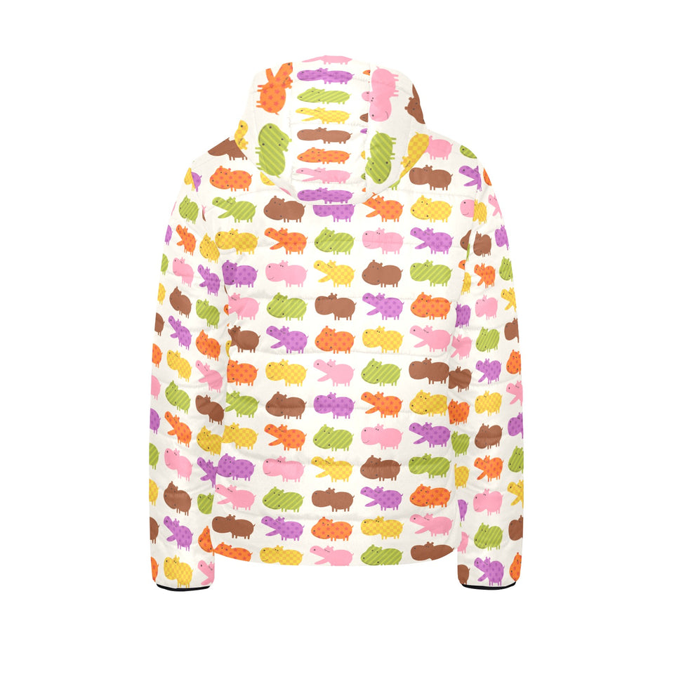 Hippopotamus Pattern Print Design 01 Kids' Boys' Girls' Padded Hooded Jacket